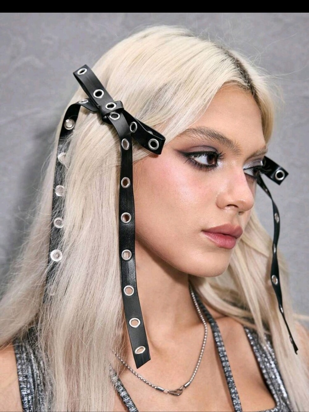 Black Grommet Bow Hair Ribbon - Women Accessories
